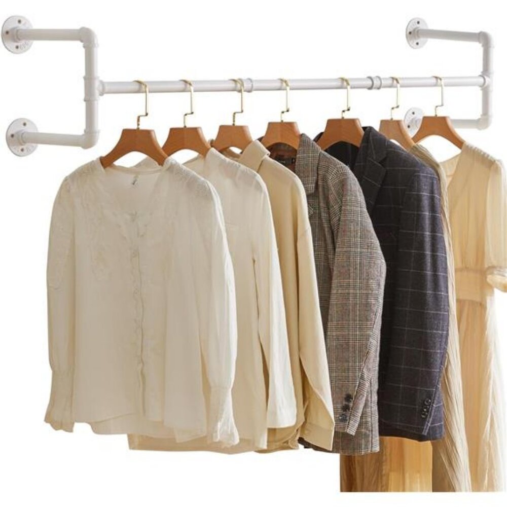 Industrial Pipe Clothes Rack, 50 Inch Wall Mounted Clothing Rack, Space-Saving